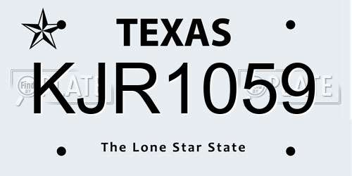 KJR1059 Texas License Plate