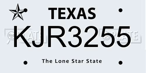 KJR3255 Texas License Plate