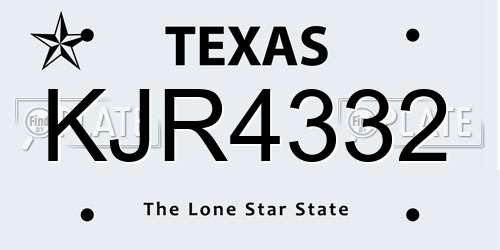 KJR4332 Texas License Plate