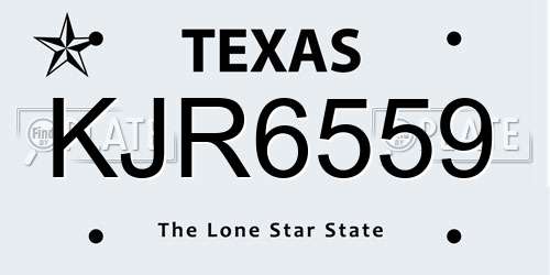 KJR6559 Texas License Plate