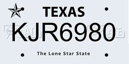KJR6980 Texas License Plate