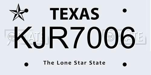 KJR7006 Texas License Plate