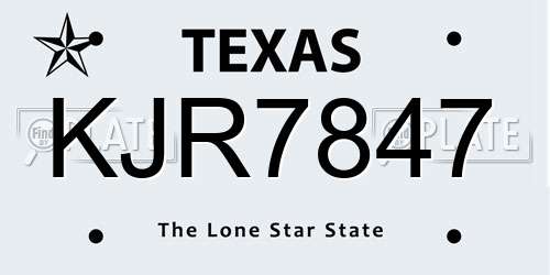 KJR7847 Texas License Plate