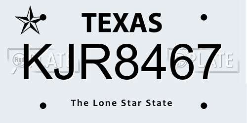 KJR8467 Texas License Plate