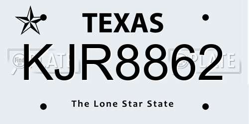 KJR8862 Texas License Plate