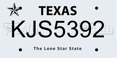 KJS5392 Texas License Plate