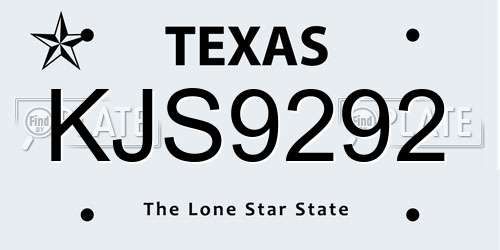 KJS9292 Texas License Plate