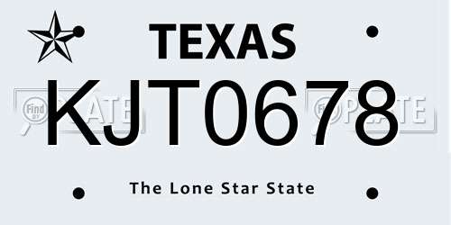 KJT0678 Texas License Plate