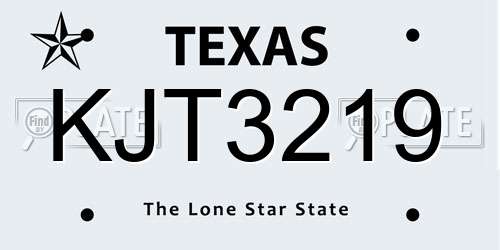 KJT3219 Texas License Plate