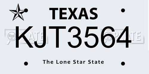 KJT3564 Texas License Plate