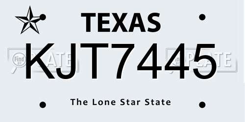 KJT7445 Texas License Plate