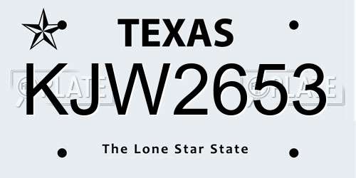KJW2653 Texas License Plate