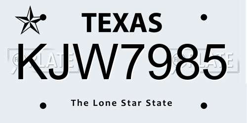 KJW7985 Texas License Plate