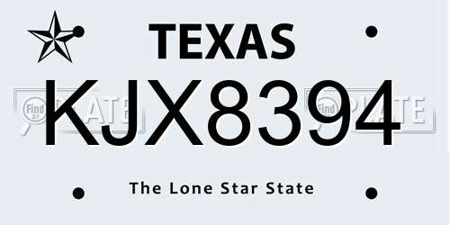KJX8394 Texas License Plate