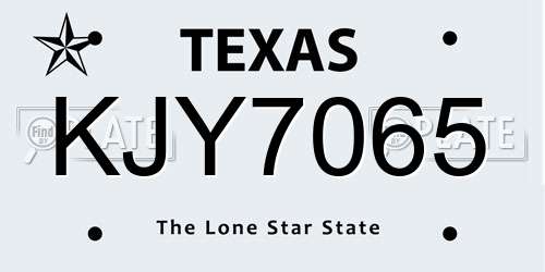 KJY7065 Texas License Plate