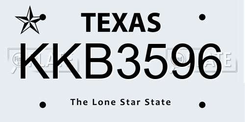 KKB3596 Texas License Plate