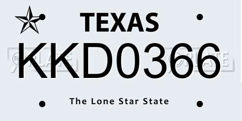 KKD0366 Texas License Plate