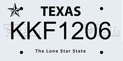 KKF1206 Texas License Plate