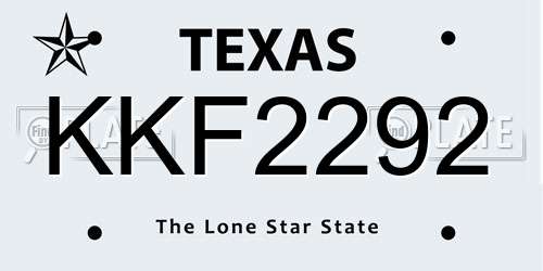 KKF2292 Texas License Plate
