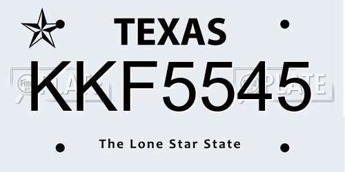 KKF5545 Texas License Plate