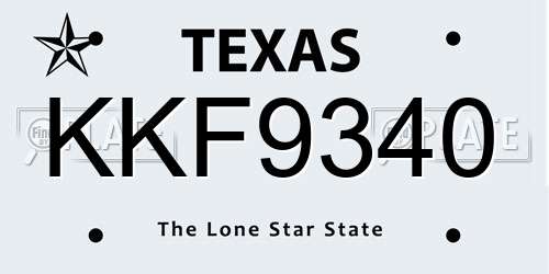 KKF9340 Texas License Plate