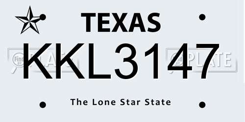 KKL3147 Texas License Plate