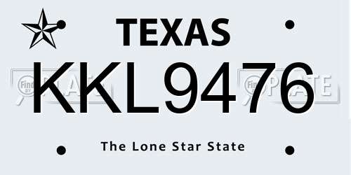 KKL9476 Texas License Plate