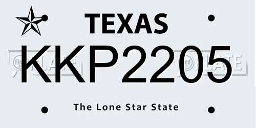 KKP2205 Texas License Plate