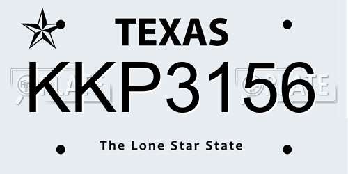KKP3156 Texas License Plate
