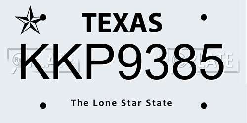 KKP9385 Texas License Plate
