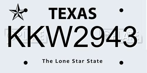 KKW2943 Texas License Plate