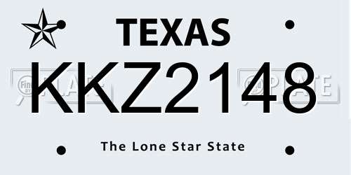 KKZ2148 Texas License Plate