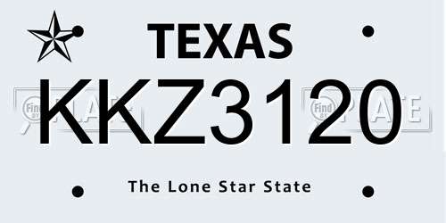 KKZ3120 Texas License Plate