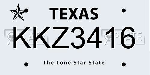 KKZ3416 Texas License Plate