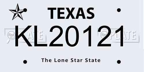 KL20121 Texas License Plate