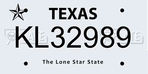 KL32989 Texas License Plate