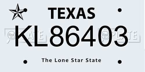 KL86403 Texas License Plate