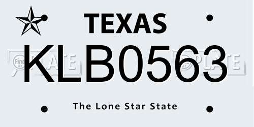 KLB0563 Texas License Plate