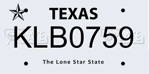 KLB0759 Texas License Plate