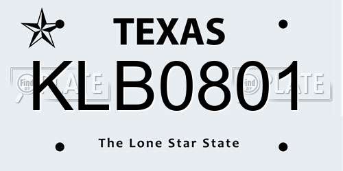 KLB0801 Texas License Plate