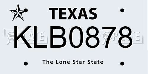 KLB0878 Texas License Plate