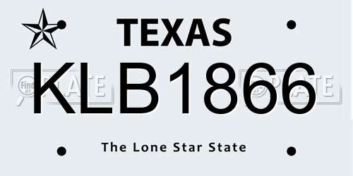 KLB1866 Texas License Plate