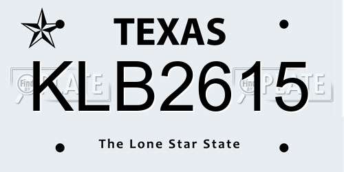 KLB2615 Texas License Plate