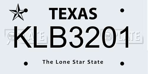 KLB3201 Texas License Plate