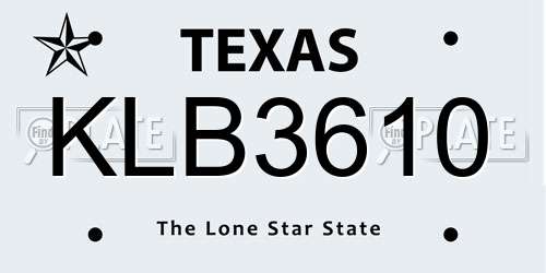 KLB3610 Texas License Plate