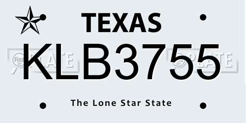KLB3755 Texas License Plate
