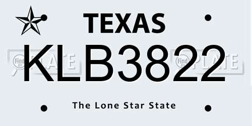 KLB3822 Texas License Plate