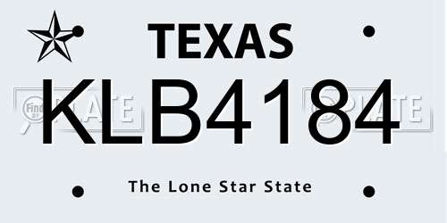 KLB4184 Texas License Plate