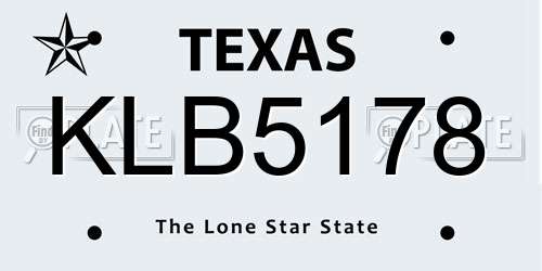 KLB5178 Texas License Plate