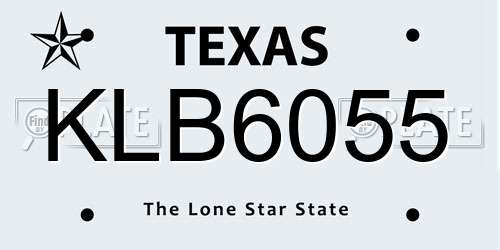 KLB6055 Texas License Plate